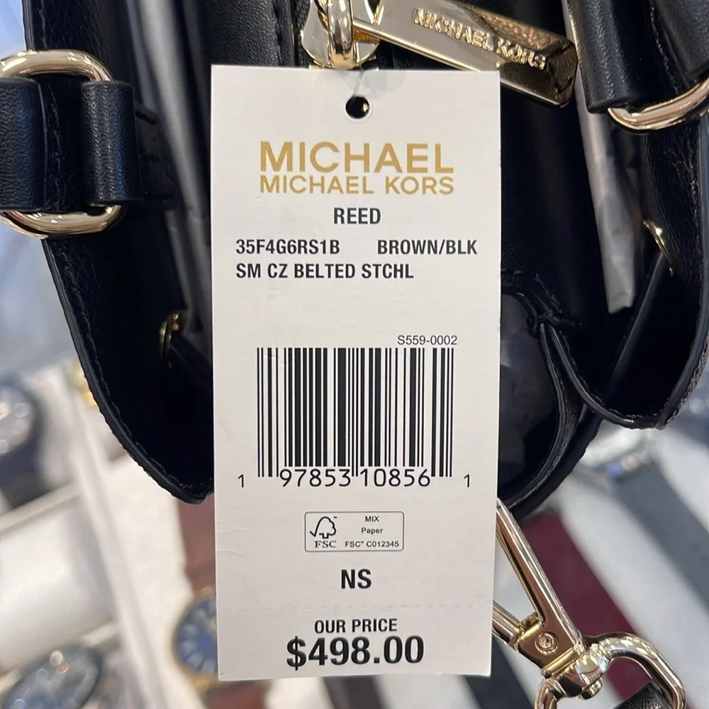 Michael Kors Reed Small Belted Logo Satchel Crossbody Center Zip Bag Purse NWT